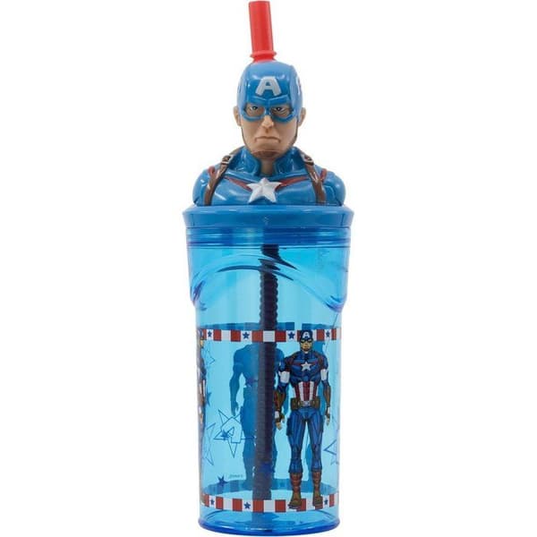 Boendefrukter Tataway Barnkopp Blå i Plast Marvel Avengers Captain America 360 Ml med Sugrör och 3D-Figurine