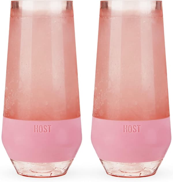 HOST Champagne Freeze Cooling Cup, Double Wall Insulated with Active Cooling Gel and Insulated Silicone Grip, Set of 2, 9 oz (266 ml) - Blush Tint