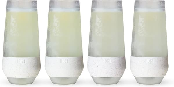 HOST Champagne Freeze Cooling Cup, Double Wall Insulated with Active Cooling Gel and Insulated Silicone Grip, Set of 4, 9 oz (266 ml) - Glitter