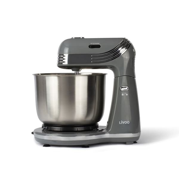 LIVOO DOP137G - Multifunktions konditorivarorobot - 3L skål i rostfritt stål - 6 hastigheter - Metallvisp och krok - Grå
