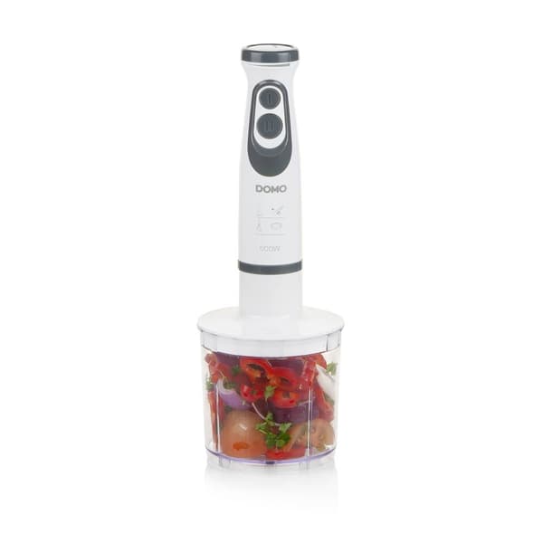DOMO DO1089M Stavmixer 600 W med mätglas, Handmixer för soppor, Visp, med hackare Vit