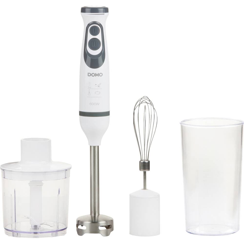 DOMO DO1089M Stavmixer 600 W med mätglas, Handmixer för soppor, Visp, med hackare Vit