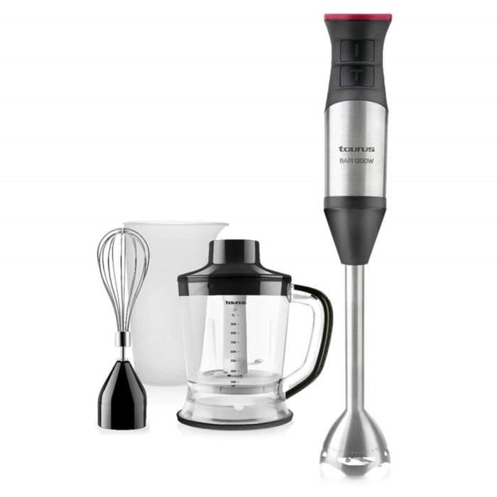 Taurus Bapi 1200 Plus 3-i-1 stavmixer i rostfritt stål, 600W, 20 hastigheter + turbo, 3 tillbehör, antistänksystem