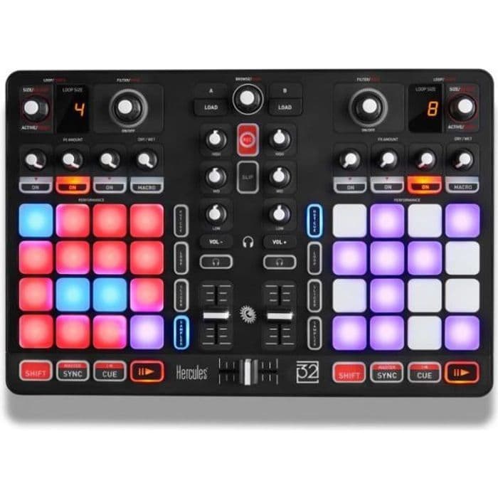 HERCULES P32 DJ - DJ-konsol med 32 pads och integrerat ljudkort