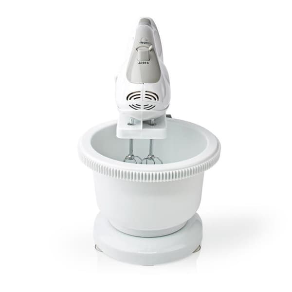 Nedis KAHM110CWT Käsisekoitin 200 W 5 nopeutta Turbotoiminto Kääntyvä kulho / 2 Taikinakoukkua / 2 Vispilä Harmaa / Valkoinen