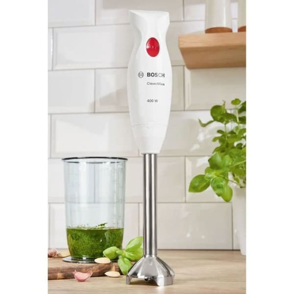 CleverMixx MSM24100 stavmixer - BOSCH - 400W - Avtagbar fot i rostfritt stål - 1 hastighet - Mixerskål - Vit