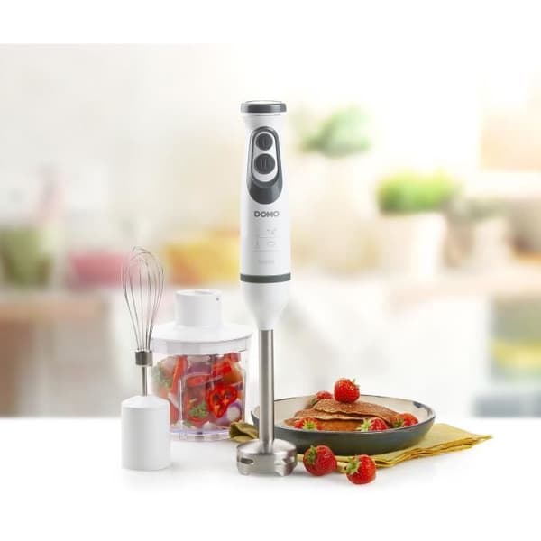 Mixersats - DOMO - DO1089M - 600 W - Variabel hastighet + Turbo - Stavmixer, visp, hackare, graderat glas - Vit