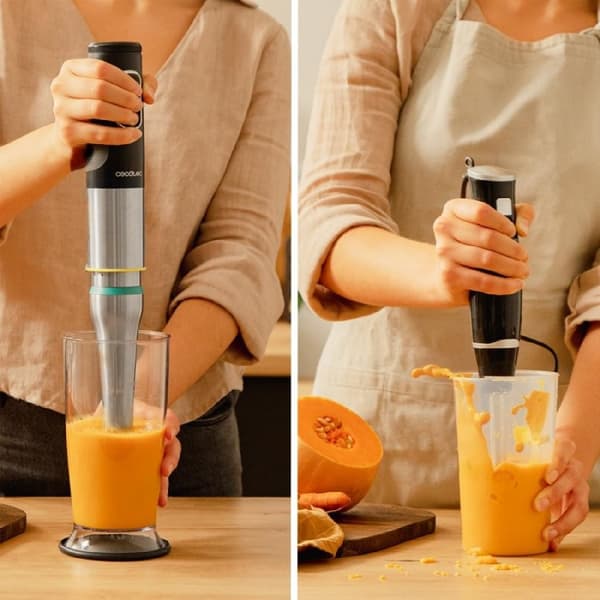 Cecotec 1200 W hand blender, PerreoMove technology that moves the blades up and down to blend more with less effort, 4 titanium-coated blades, extra