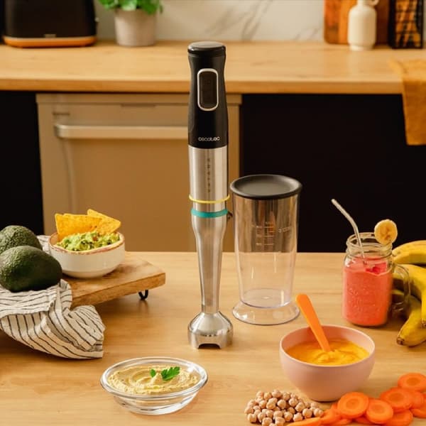Cecotec 1200 W hand blender, PerreoMove technology that moves the blades up and down to blend more with less effort, 4 titanium-coated blades, extra