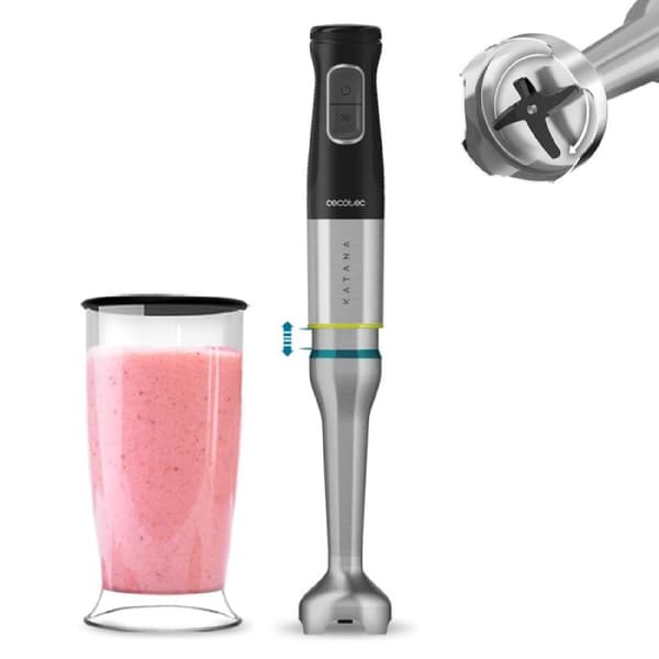 Cecotec 1200 W hand blender, PerreoMove technology that moves the blades up and down to blend more with less effort, 4 titanium-coated blades, extra