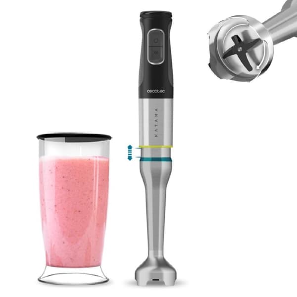 Cecotec 1500 W hand blender, PerreoMove technology that moves the blades up and down to blend more with less effort, 4 titanium-coated blades, extra