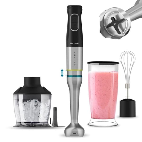 Cecotec 1500 W hand blender, PerreoMove technology that moves the blades up and down to blend more with less effort, 4 titanium-coated blades, extra