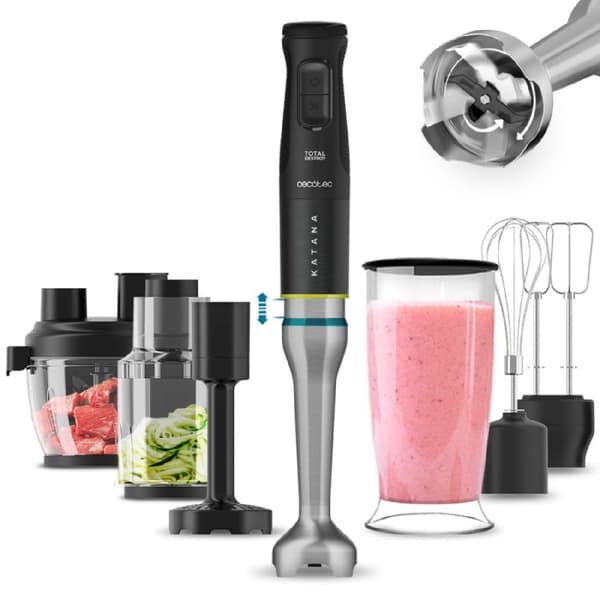 Cecotec 1500 W hand blender, TotalDestroy technology with 4 black-titanium blades with scissor effect and PerreoMove system that moves the blades up