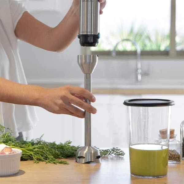 Cecotec 1500-W hand blender, CrossBlades technology with 4 blades coated with black titanium, XL stick, splashproof blade protection and speed knob w