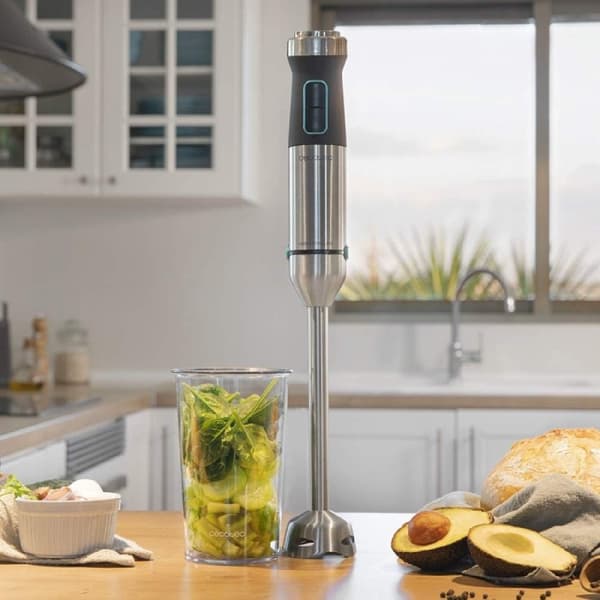 Cecotec 1500-W hand blender, CrossBlades technology with 4 blades coated with black titanium, XL stick, splashproof blade protection and speed knob w