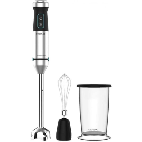 Cecotec 1500-W hand blender, CrossBlades technology with 4 blades coated with black titanium, XL stick, splashproof blade protection and speed knob w
