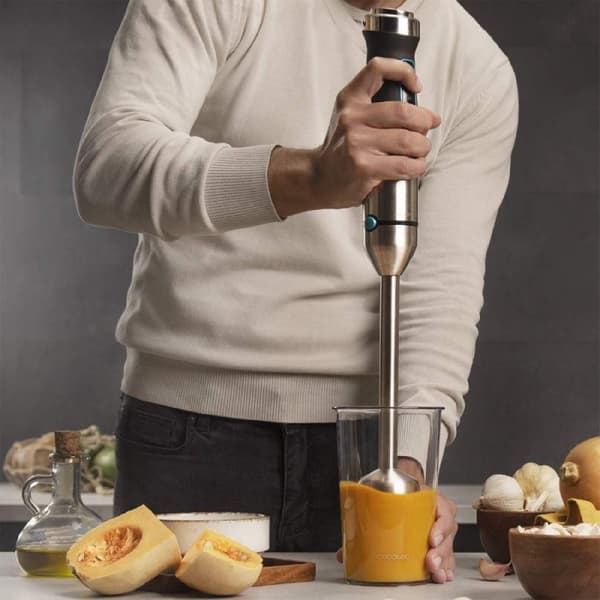 Cecotec 1500-W hand blender, CrossBlades technology with 4 blades coated with black titanium, XL stick, splashproof blade protection and speed knob w
