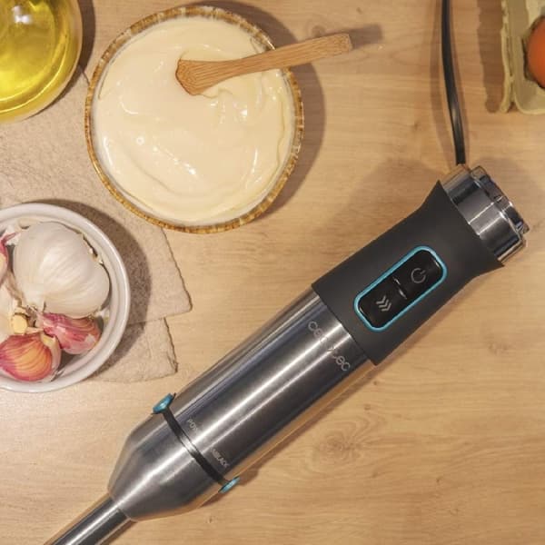 Cecotec 1500-W hand blender, CrossBlades technology with 4 blades coated with black titanium, XL stick, splashproof blade protection and speed knob w