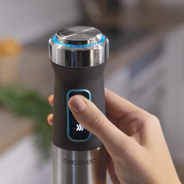 Cecotec 1500-W hand blender, CrossBlades technology with 4 blades coated with black titanium, XL stick, splashproof blade protection and speed knob w