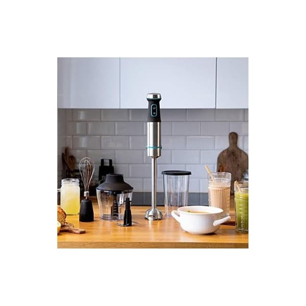 Cecotec 1200-W hand blender, CrossBlades technology with 4 blades coated with black titanium, XL stick, splashproof blade protection and speed knob w