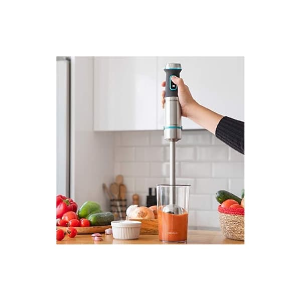 Cecotec 1200-W hand blender, CrossBlades technology with 4 blades coated with black titanium, XL stick, splashproof blade protection and speed knob w