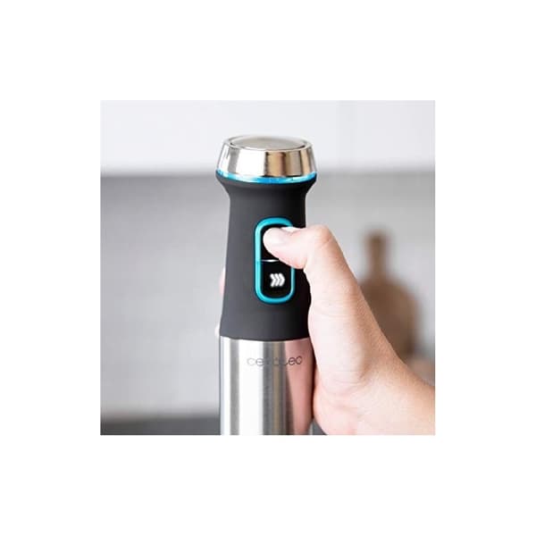 Cecotec 1200-W hand blender, CrossBlades technology with 4 blades coated with black titanium, XL stick, splashproof blade protection and speed knob w