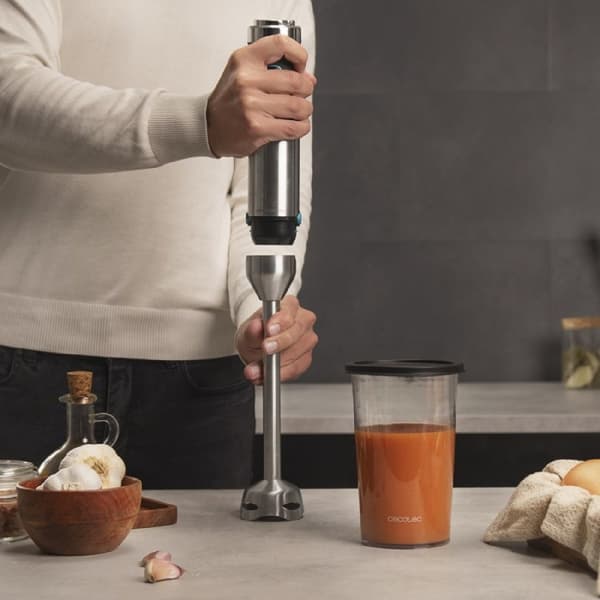 Cecotec 1500-W hand blender, CrossBlades technology with 4 blades coated with black titanium, XL stick, splashproof blade protection and speed knob w