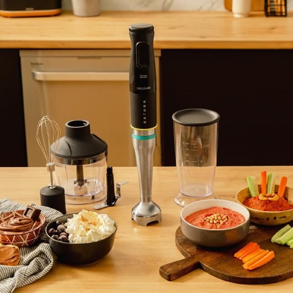 Cecotec 1500 W hand blender, TotalDestroy technology with 4 black-titanium blades with scissor effect and PerreoMove system that moves the blades up