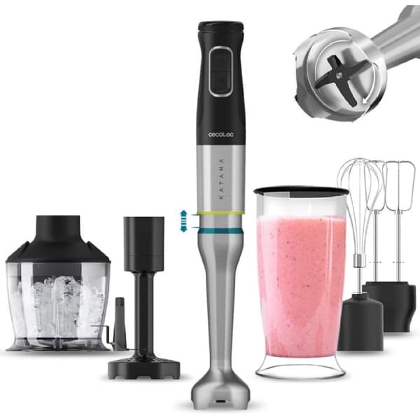 Cecotec 1500 W hand blender, PerreoMove technology that moves the blades up and down to blend more with less effort, 4 titanium-coated blades, extra