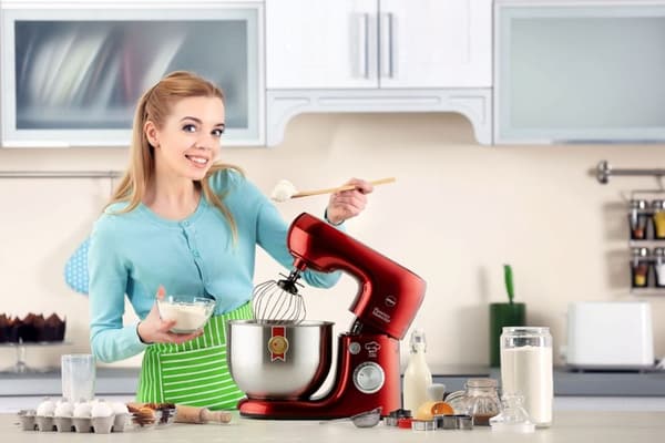 Mixer med skål - køkkenmixer - 800W - 8 hastighedsniveauer - rød