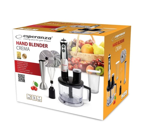 Esperanza EKM004 mixer 0,6 L Immersion mixer Svart, Silver, Transparent 800 W