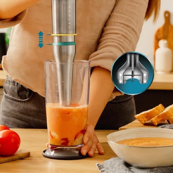Cecotec 1200 W hand blender, PerreoMove technology that moves the blades up and down to blend more with less effort, 4 titanium-coated blades, extra