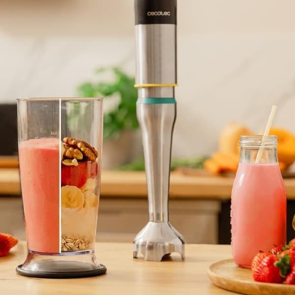 Cecotec 1200 W hand blender, PerreoMove technology that moves the blades up and down to blend more with less effort, 4 titanium-coated blades, extra