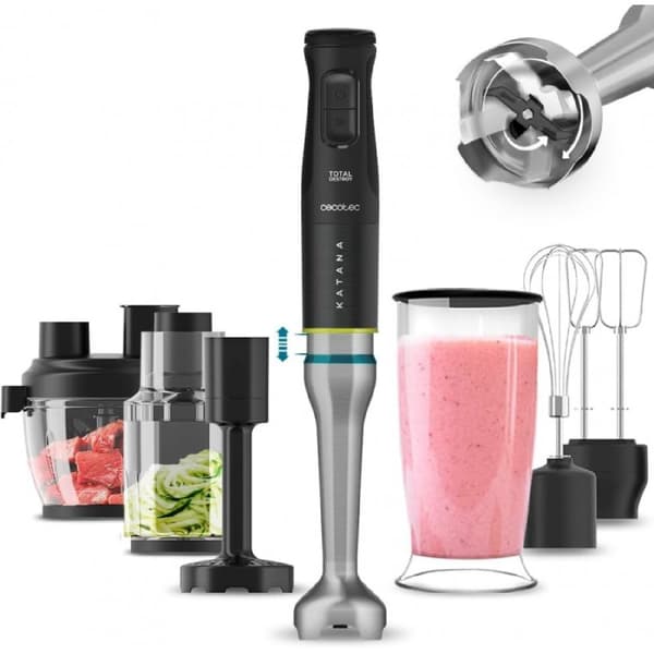 Cecotec 1500 W hand blender with digital display, TotalDestroy technology with 4 black-titanium blades with scissor effect and PerreoMove system that
