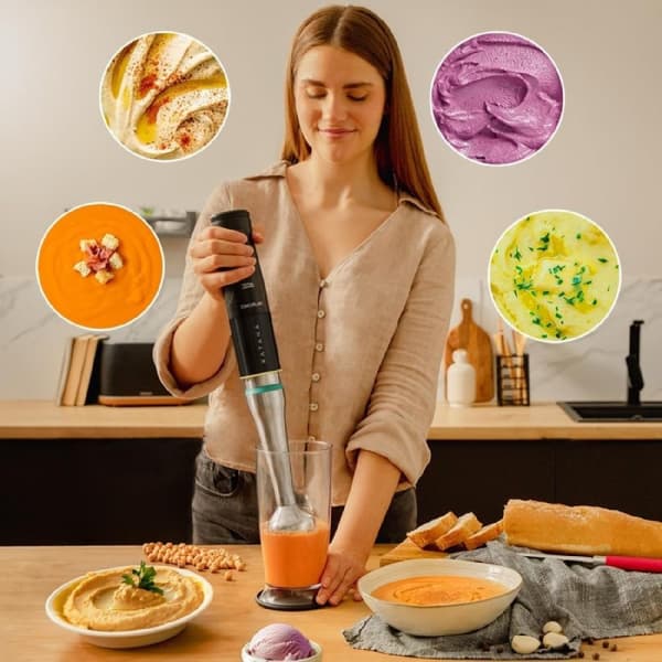 Cecotec 1500 W hand blender, TotalDestroy technology with 4 black-titanium blades with scissor effect and PerreoMove system that moves the blades up