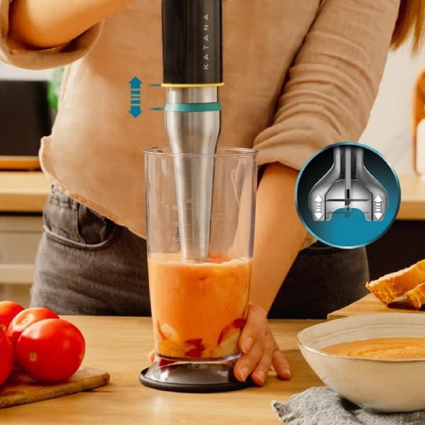 Cecotec 1500 W hand blender, TotalDestroy technology with 4 black-titanium blades with scissor effect and PerreoMove system that moves the blades up