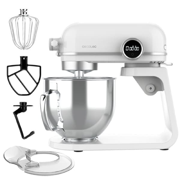 Cecotec Stand mixer made of cast aluminium with DC motor and 800 W, digital knob, 8 speeds and stainless-steel bowl with capacity for 5.2L. Includes
