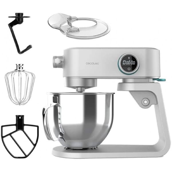 Cecotec Stand mixer made of cast aluminium with DC motor and 800 W, digital knob, 8 speeds and stainless-steel bowl with capacity for 5.2L. Includes