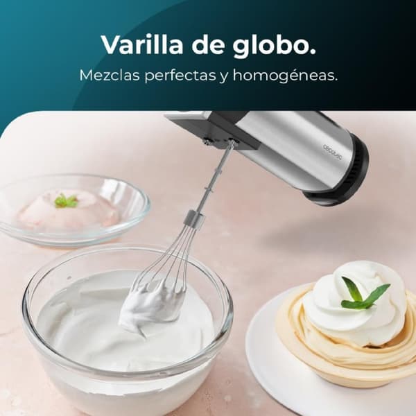 Cecotec Hand mixer, 500 W, 5 speed levels and Turbo function, and 3 stainless-steel accessories.