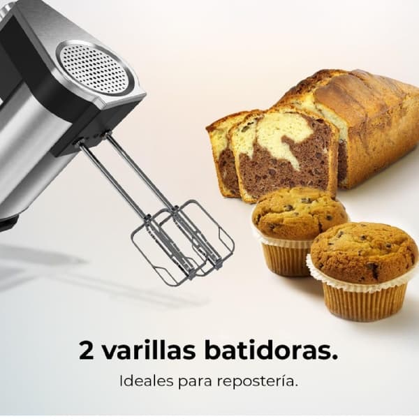 Cecotec Hand mixer, 500 W, 5 speed levels and Turbo function, and 3 stainless-steel accessories.