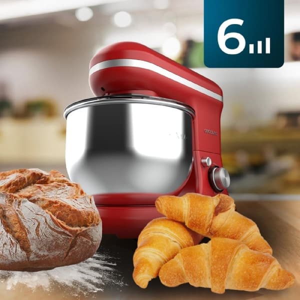 Cecotec 5-function stand mixer with elegant design and accessories for mixing and kneading. Includes ice cream making function.