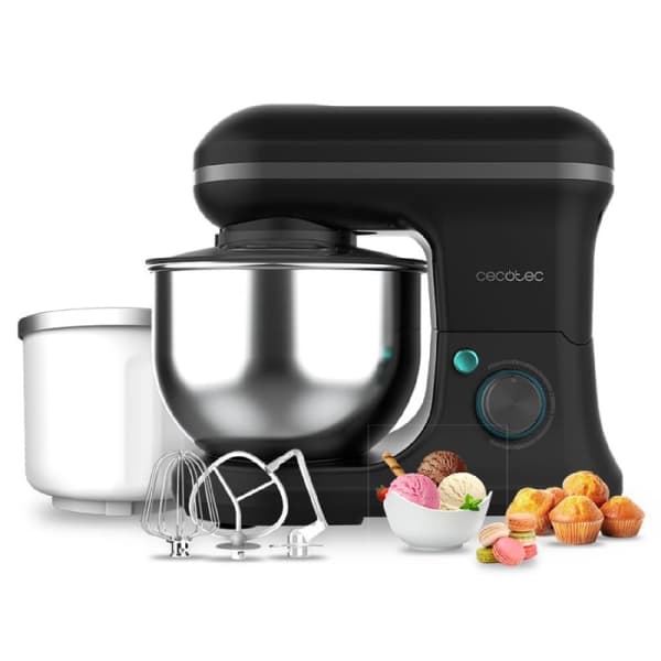 Cecotec 5-function stand mixer with elegant design and accessories for mixing and kneading. Includes ice cream making function.