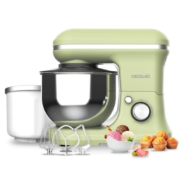 Cecotec 5-function stand mixer with elegant design and accessories for mixing and kneading. Includes ice cream making function.