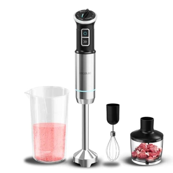 Cecotec 1100-W hand blender, CrossBlades technology with 4 blades coated with black titanium, XL arm, splashproof blade protection and speed knob wit