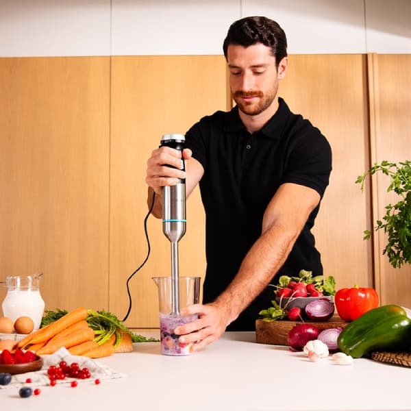Cecotec 2300-W hand blender, CrossBlades technology with 4 blades coated with black titanium, XL arm, splashproof blade protection and speed knob wit