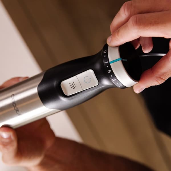 Cecotec 2300-W hand blender, CrossBlades technology with 4 blades coated with black titanium, XL arm, splashproof blade protection and speed knob wit