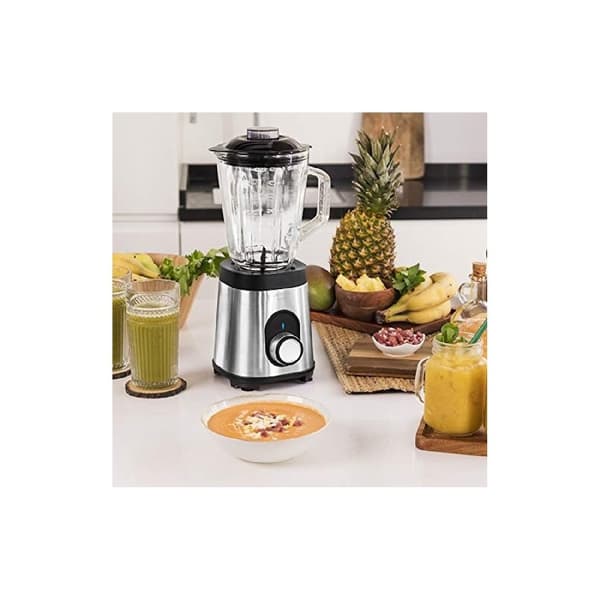 Cecotec 1800-W jug blender made of stainless steel with 6 blades coated with black titanium and 1.5 litre capacity glass jug. It includes 5 speed set