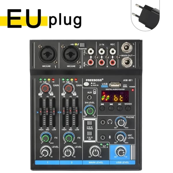 Mikserpult, 48V Phantom Power, Bluetooth-forbindelse, EU-stik