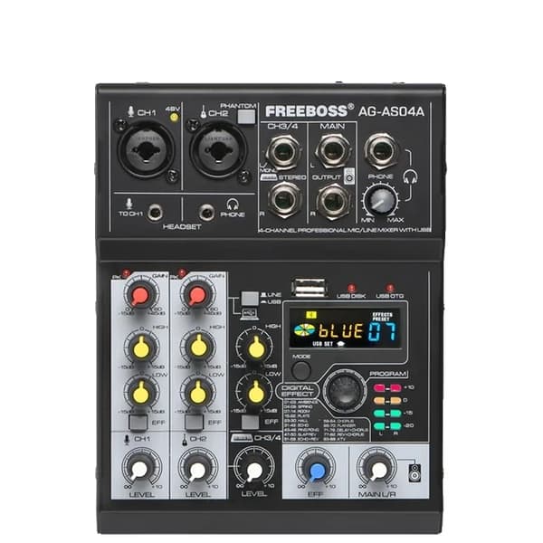 Ljudmixerbord, Bluetooth-anslutning, eko- och reverb-effekter, EU-kontakt