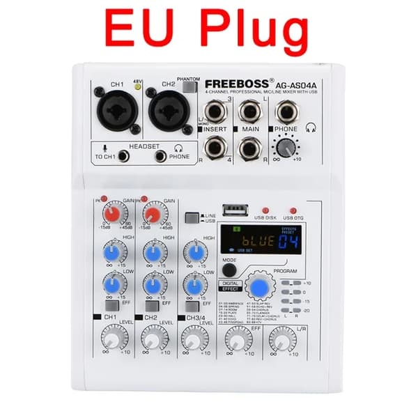 Ljudmixerbord, Bluetooth-anslutning, eko- och reverb-effekter, EU-kontakt